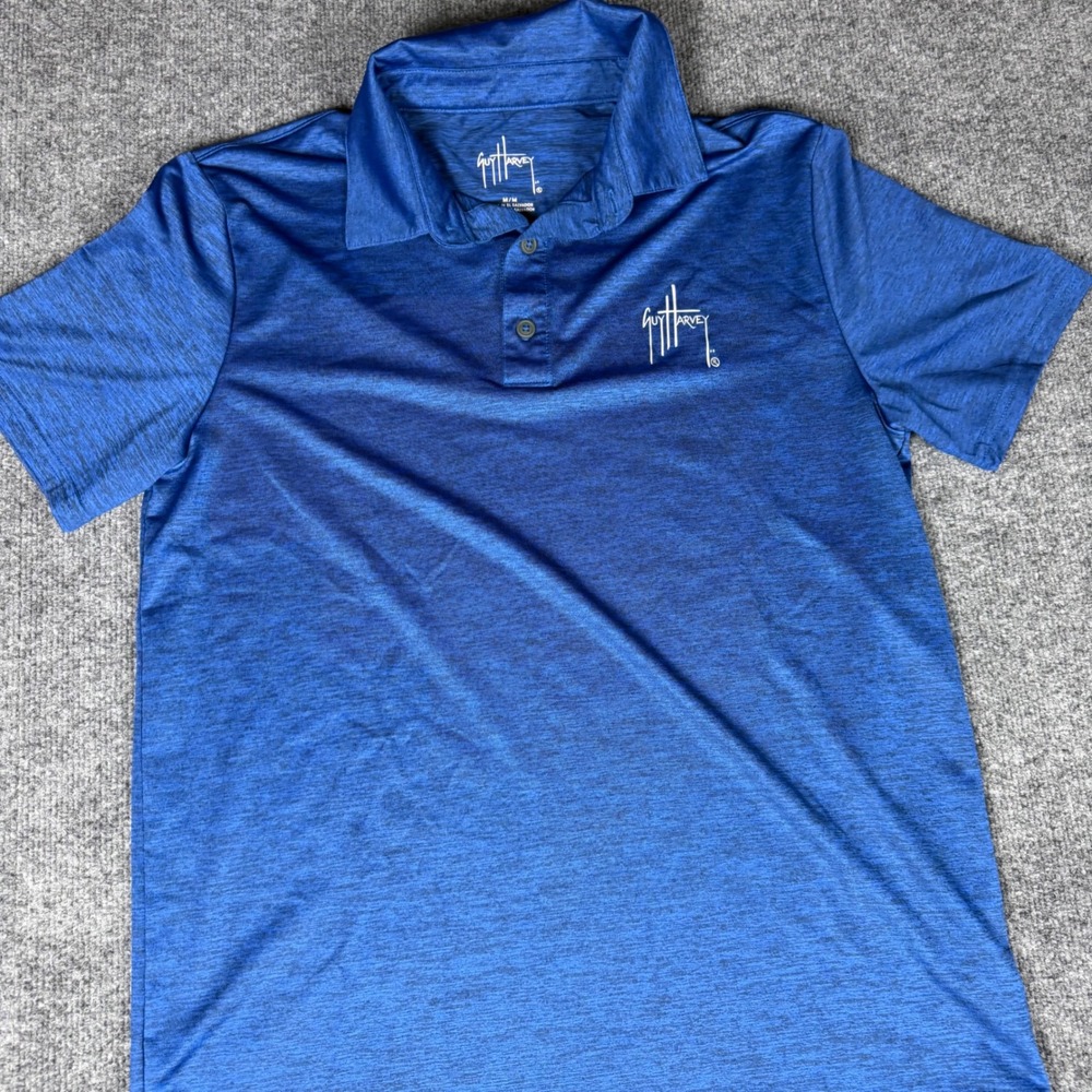 Guy‎ Harvey Mens Blue Space Dye Performance Short Sleeve Polo Shirt Size Medium